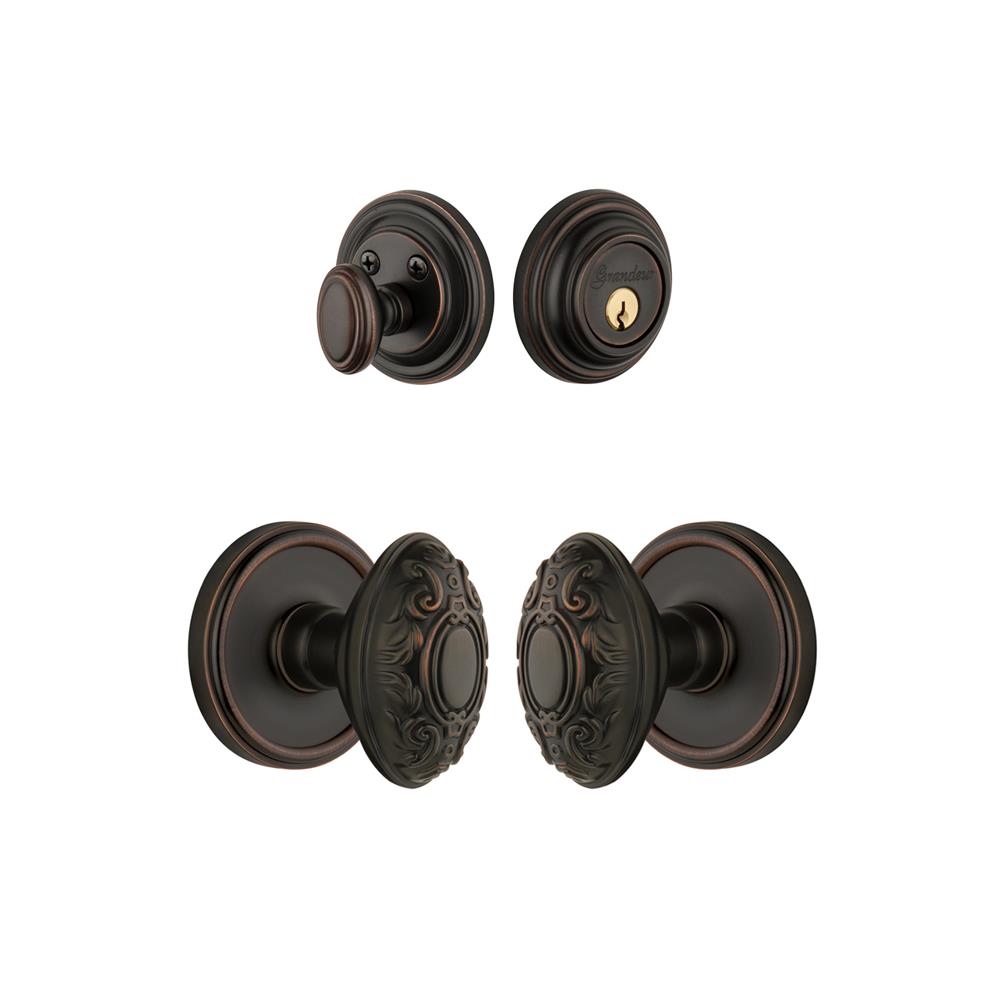Grandeur by Nostalgic Warehouse Single Cylinder Combo Pack Keyed Differently - Georgetown Rosette with Grande Victorian Knob and Matching Deadbolt in Timeless Bronze
